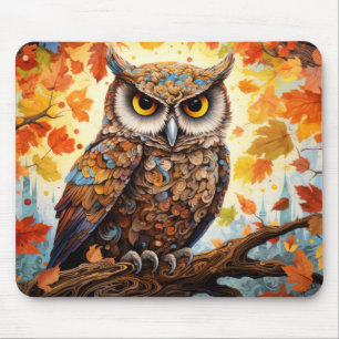 Owl Colorful Animal Enchanting Abstract Mouse Pad