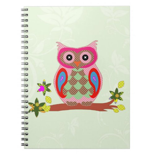 Owl colorful patchwork art decorative notebook