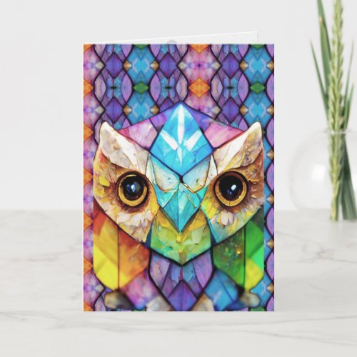 Owl Colorful Stained Glass GreetingNote Card