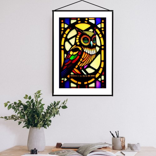 Owl Colorful Vivid Stained Glass Illustration  Poster
