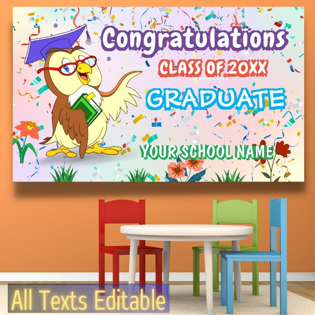 Owl Confetti Fun Colorful Happy Graduation Party Banner (Creator Uploaded)