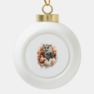 Owl Country Pumpkin Ceramic Ball Christmas Ornament