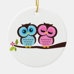 Owl Couple Ceramic Ornament