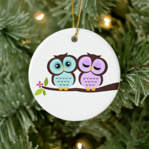 Owl Couple Ceramic Ornament