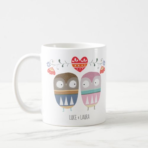 Owl Couple Fun graphic art couple gift Custom Name Coffee Mug