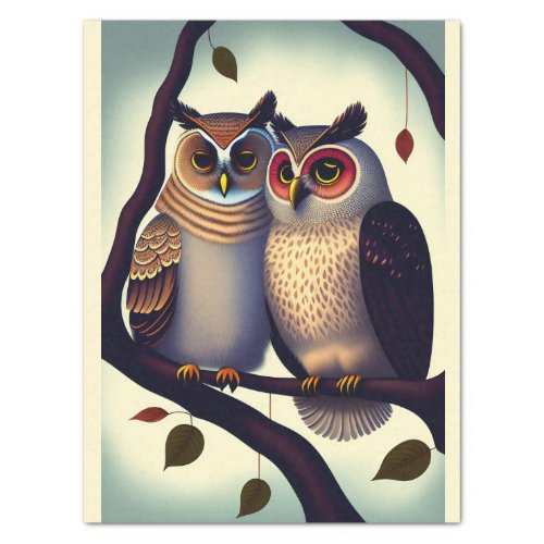 Owl Couple Illustration Decoupage Tissue Paper