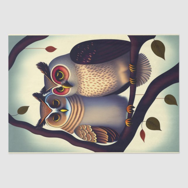 Owl Couple Illustration Decoupage Tissue Paper (Front)