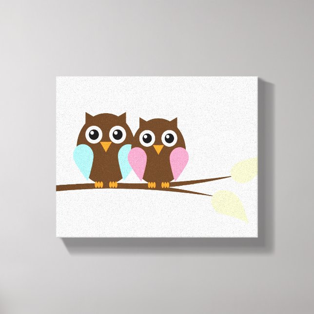 Owl couple on a branch canvas print (Front)