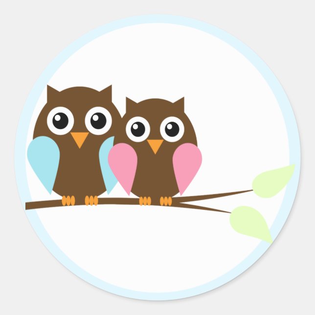 Owl couple on a branch classic round sticker (Front)