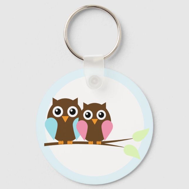 Owl couple on a branch keychain (Front)