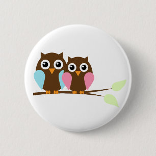 Owl couple on a branch pinback button