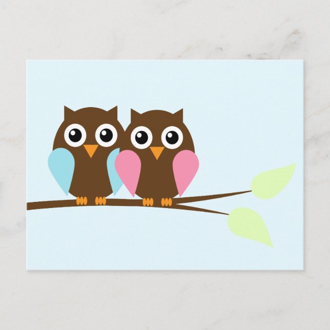 Owl couple on a branch postcard (Front)