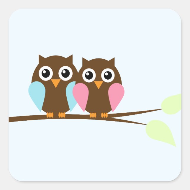 Owl couple on a branch square sticker (Front)