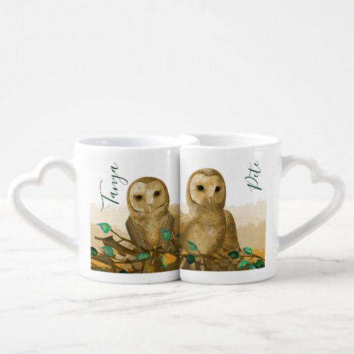 Owl Couple Personalized Coffee Heart Mugs