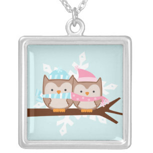 Owl Couple Silver Plated Necklace