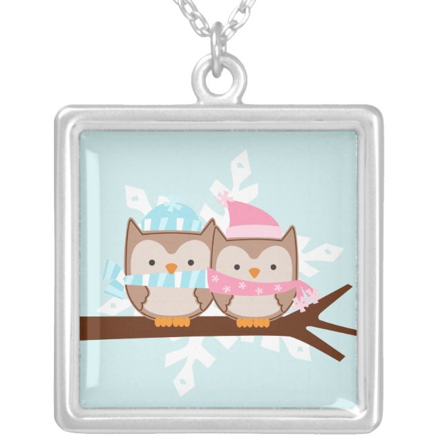 Owl Couple Silver Plated Necklace (Front)