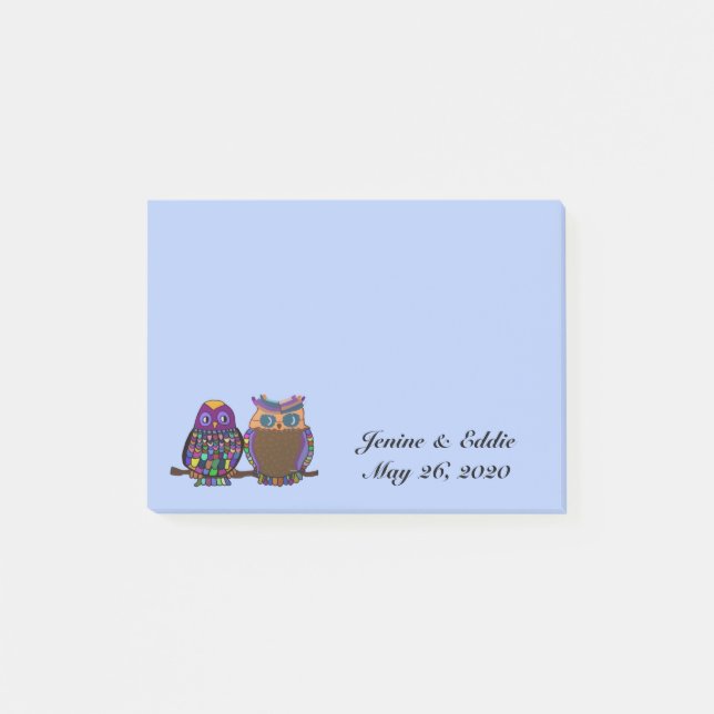 Owl Couple Wedding Favor Post it Notes (Front)