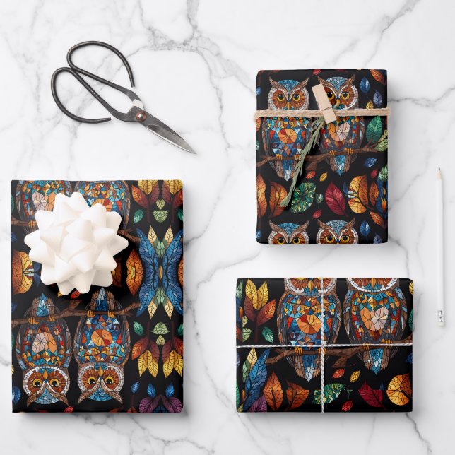 Owl Couple  Wrapping Paper Sheets (Front)