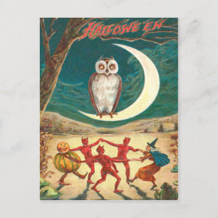 Owl Crescent Moon Witch Demon Creature Postcard