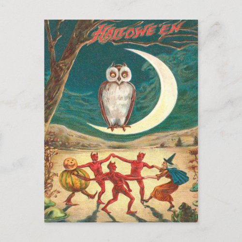 Owl Crescent Moon Witch Demon Creature Postcard