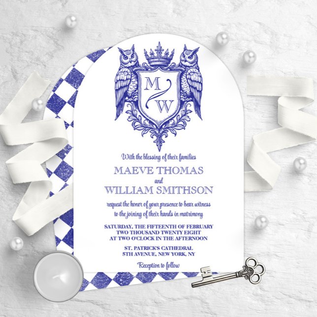 Owl Crest & Crown Fantasy Arch Wedding Invitation (Creator Uploaded)