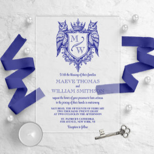 Owl Crest Royal Monogram Wedding Invitation