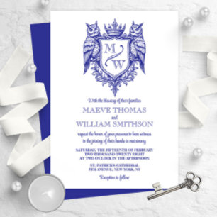 Owl Crest Royal Monogram Wedding Invitation