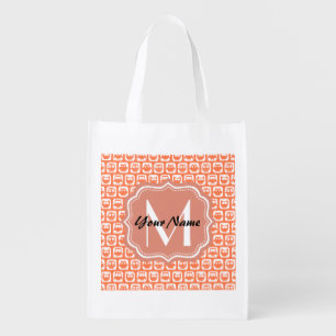 Owl Custom Monogram, Personalized Name Grocery Bag