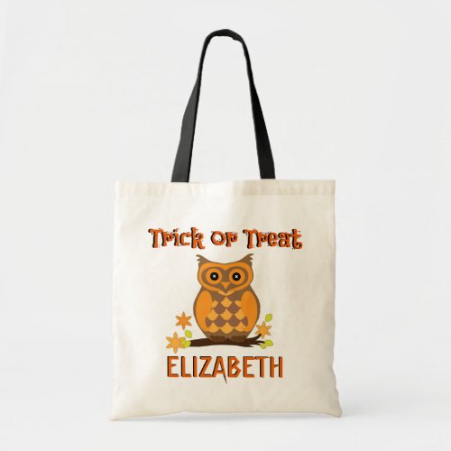 OWL Custom Name Trick or Treat Bag