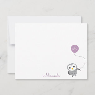 Owl Custom Thank you Note, Grey and Light Purple Note Card
