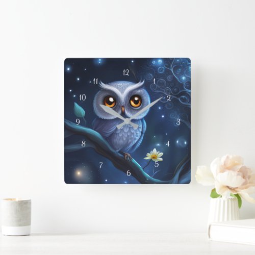 Owl Cute Kids Room Baby Decor Square Wall Clock