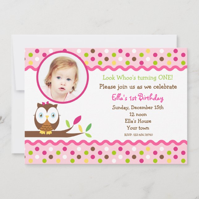 Owl cute photo Custom  birthday Party invitations (Front)