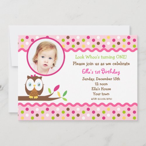 Owl cute photo Custom  birthday Party invitations