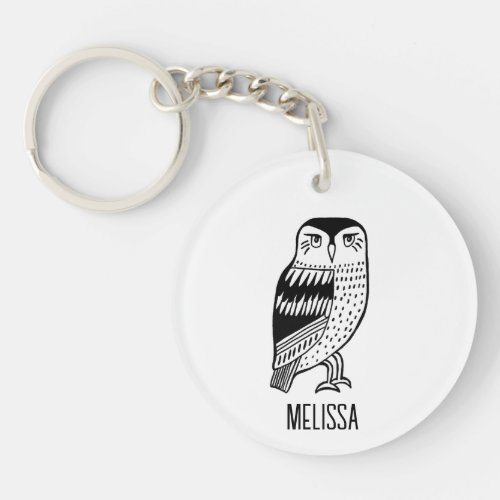 Owl Cute Simple Modern CUSTOM NAME Keychain