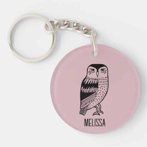 Owl Cute Simple Modern CUSTOM NAME Keychain