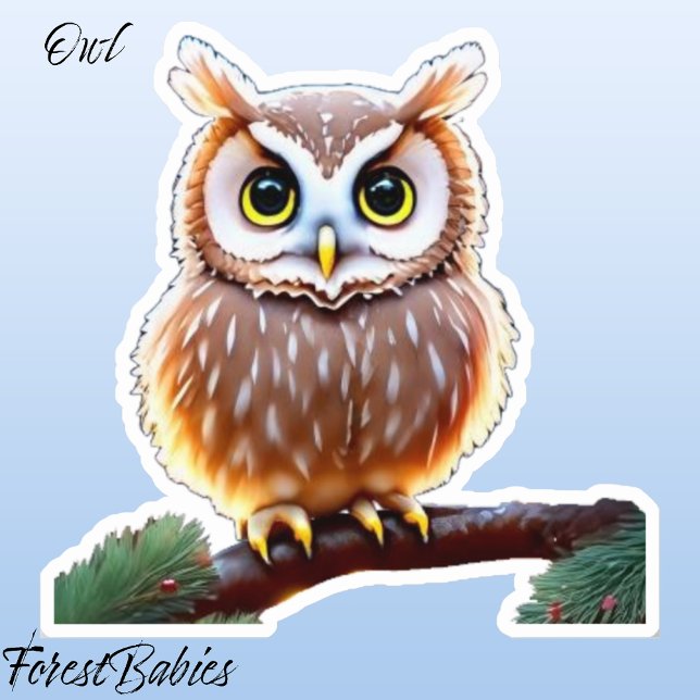 Owl 🦉Cute Whimsical Wildlife Bird, Nature Animal Sticker (Owl ForestBabies Sticker)