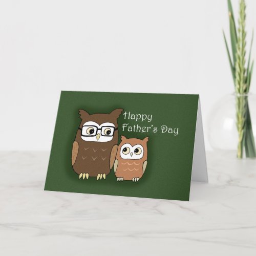 Owl dad and child Cute animal Happy Fathers Day  Card