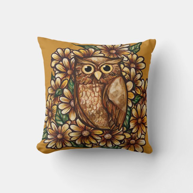 Owl daisies                                        throw pillow (Front)