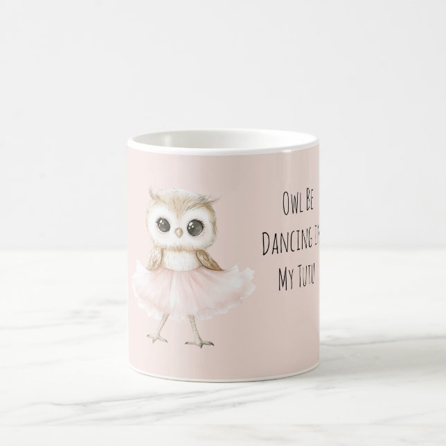 Owl Dancing Pink Tutu Ballerina Coffee Mug (Center)