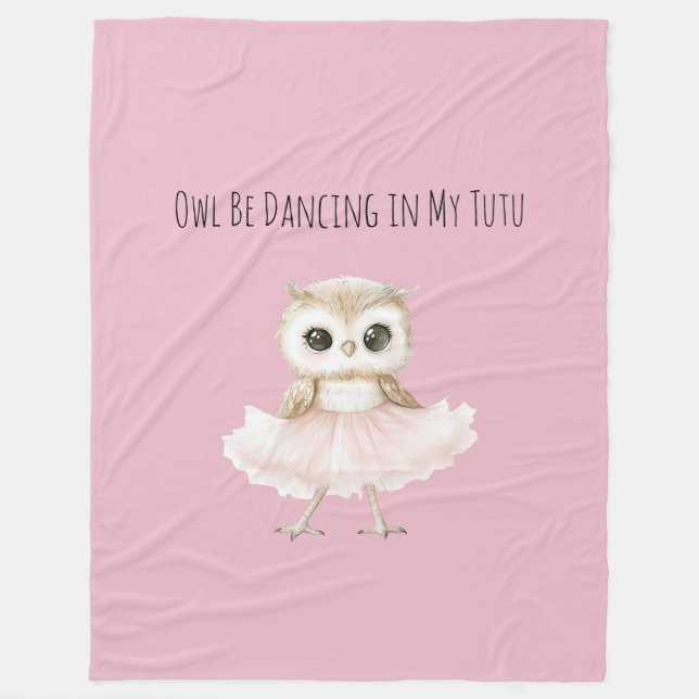Owl Dancing Pink Tutu Ballerina Fleece Blanket (Front)