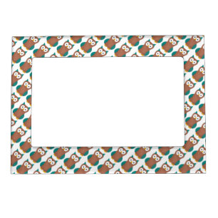 Owl Decor Blue Brown Cartoon Owls Bird Pillowcase Magnetic Picture Frame