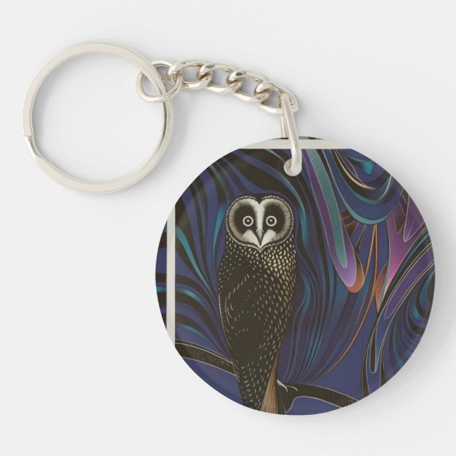 Owl Design Acrylic Keychain Round Psychedelia (Front)