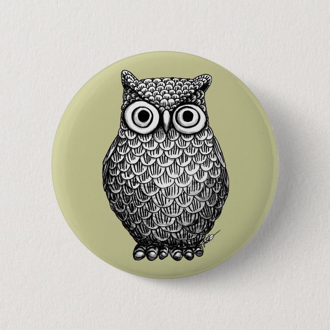 Owl Design Button Pin (Front)