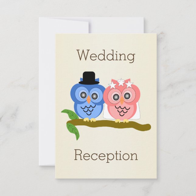Owl Design Champagne Coloured Wedding Reception Invitation (Front)