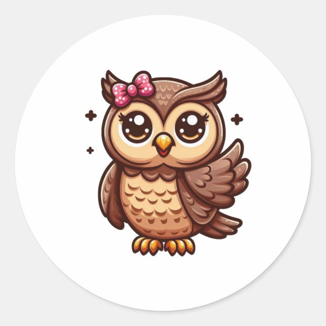 Owl design classic round sticker (Front)