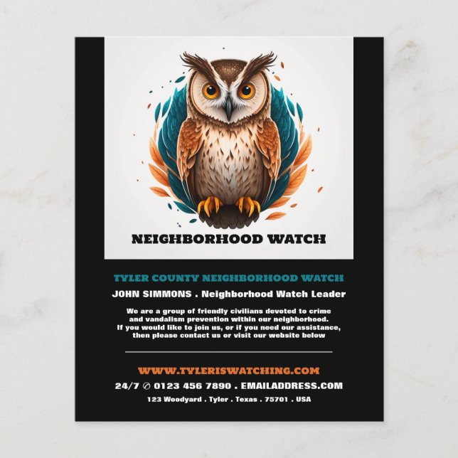 Owl Design, Neighborhood Community Watch Advert Flyer (Front)