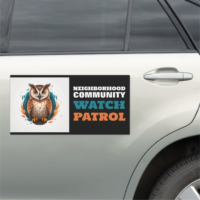 Owl Design, Neighborhood Community Watch Patrol Car Magnet (In Situ)