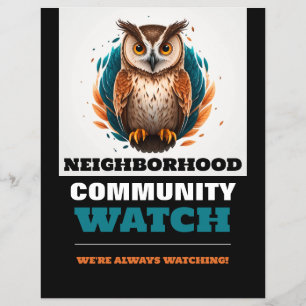 Owl Design, Neighborhood Community Watch Warning Flyer
