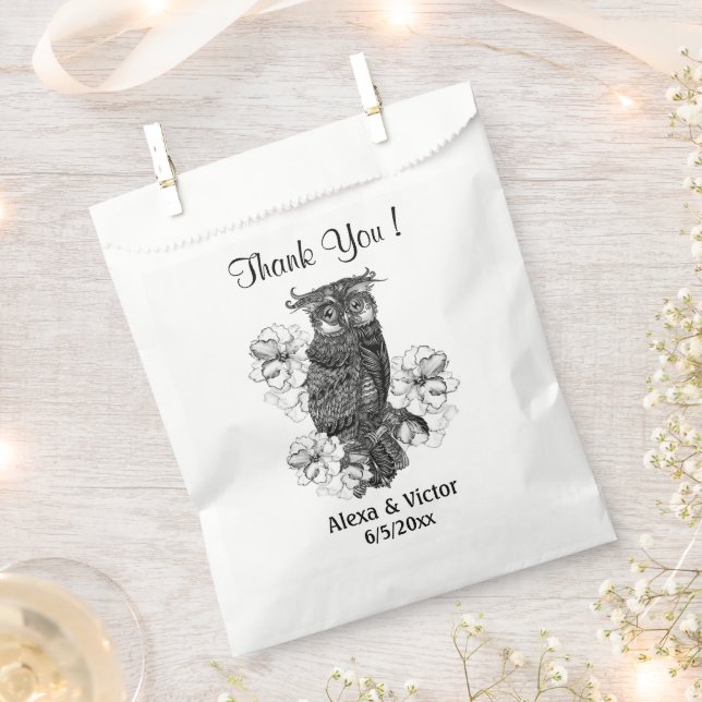 Owl Design Thank You Names Date Favor Bag (Clipped)