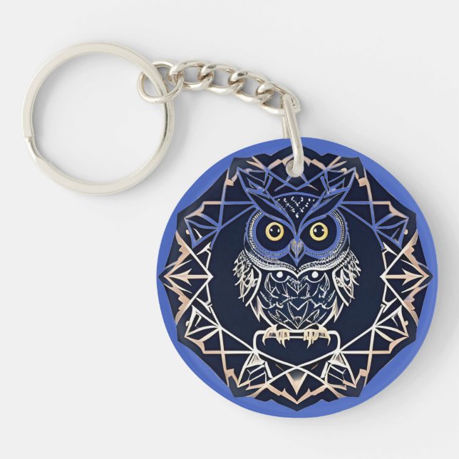 Owl Design with Geometric Patterns Keychain (Front)